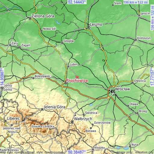 Topographic map of Prochowice