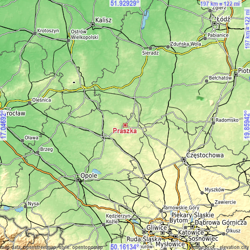 Topographic map of Praszka