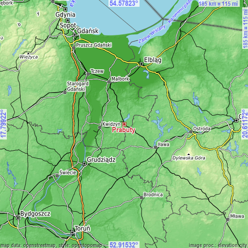 Topographic map of Prabuty