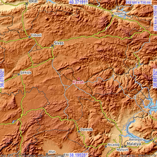 Topographic map of Kavak