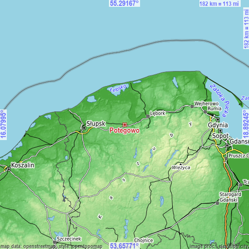 Topographic map of Potęgowo