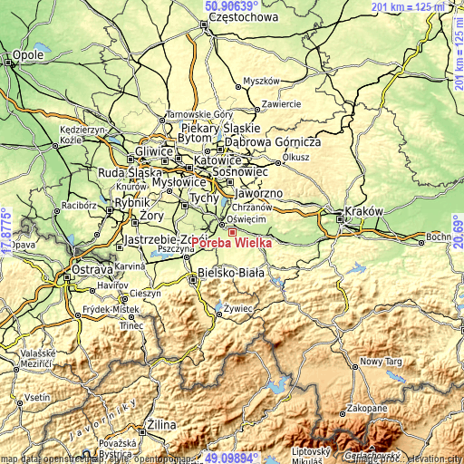 Topographic map of Poręba Wielka