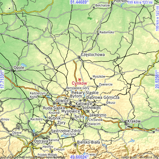 Topographic map of Cynków