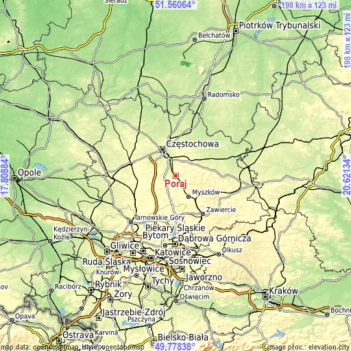 Topographic map of Poraj