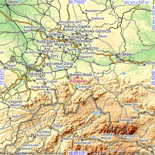 Topographic map of Porąbka