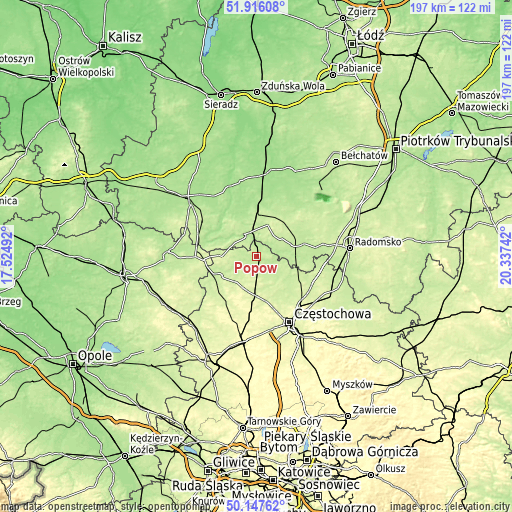 Topographic map of Popów