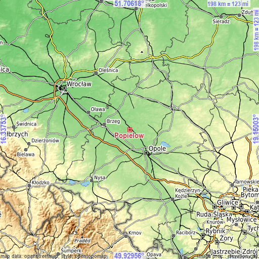Topographic map of Popielów