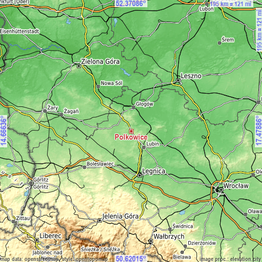 Topographic map of Polkowice