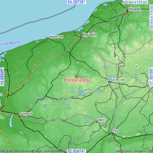 Topographic map of Połczyn-Zdrój