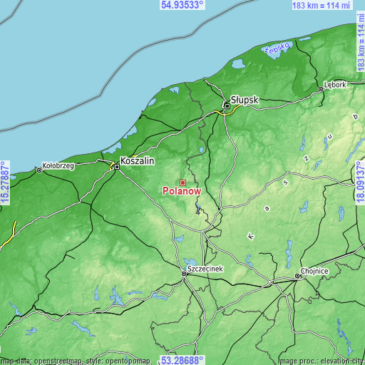 Topographic map of Polanów