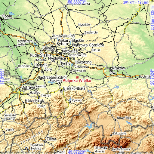 Topographic map of Polanka Wielka