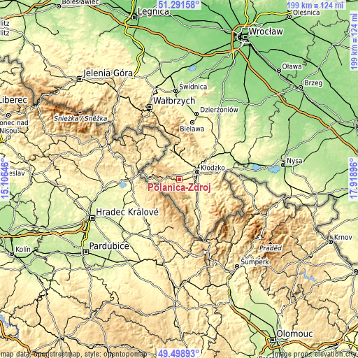 Topographic map of Polanica-Zdrój