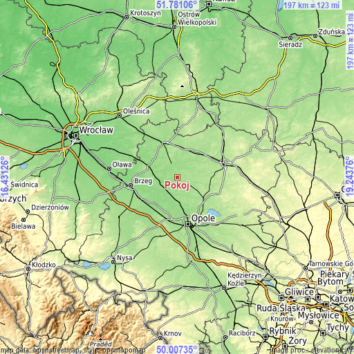 Topographic map of Pokój