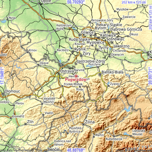 Topographic map of Pogwizdów