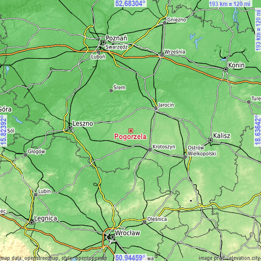 Topographic map of Pogorzela