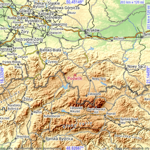 Topographic map of Podwilk