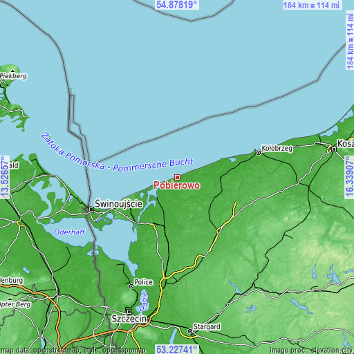 Topographic map of Pobierowo