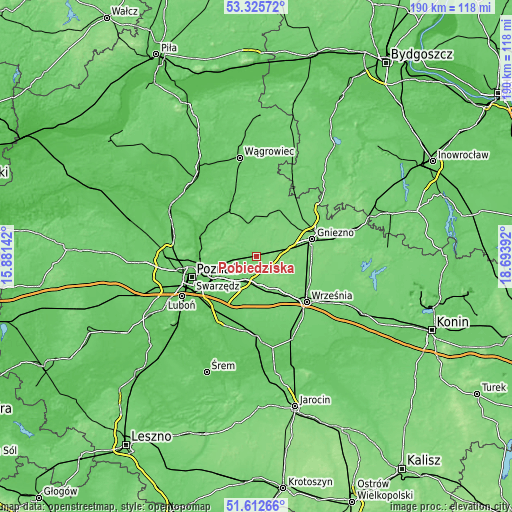 Topographic map of Pobiedziska