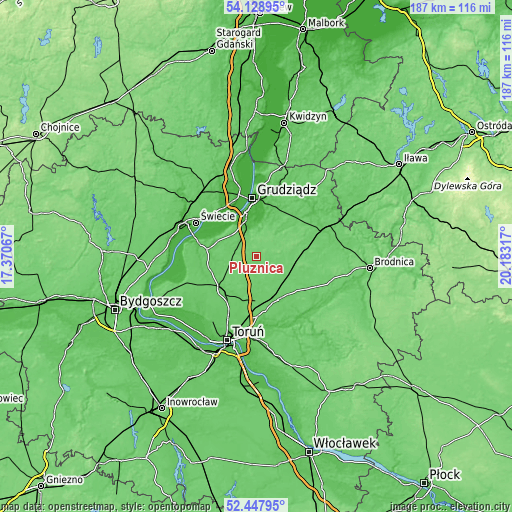 Topographic map of Płużnica