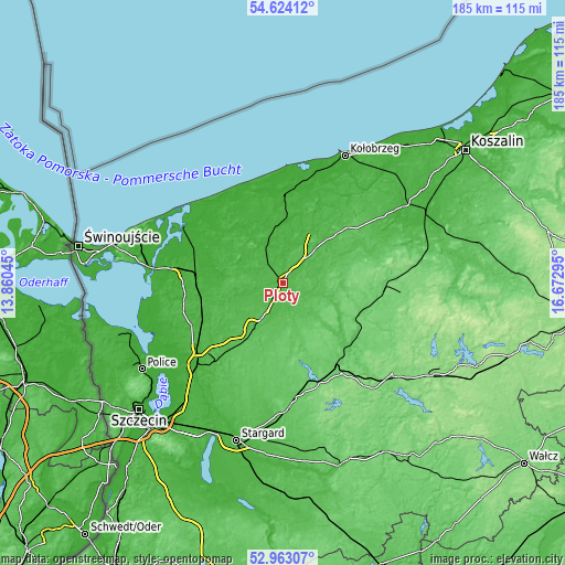 Topographic map of Płoty