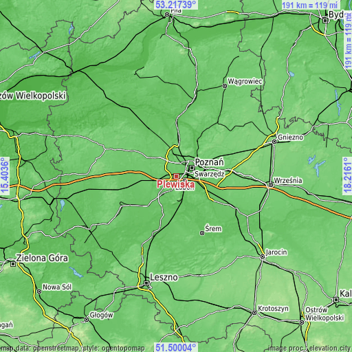 Topographic map of Plewiska