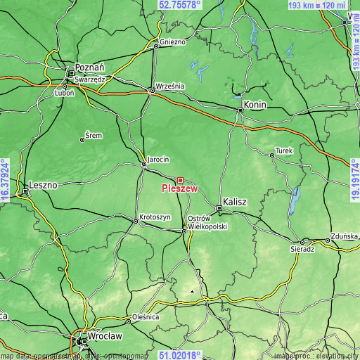 Topographic map of Pleszew