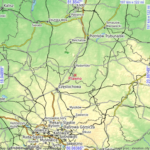 Topographic map of Pławno