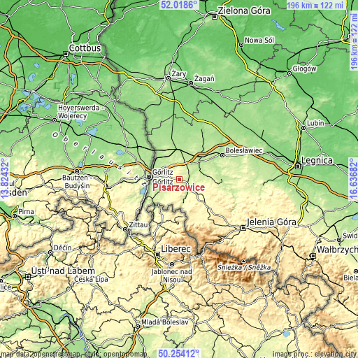 Topographic map of Pisarzowice