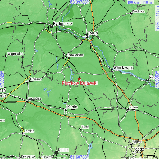 Topographic map of Piotrków Kujawski