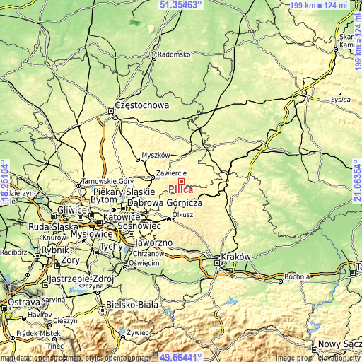 Topographic map of Pilica