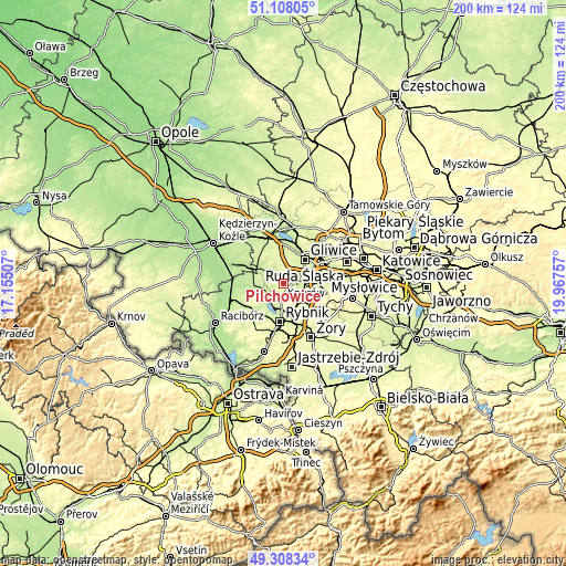 Topographic map of Pilchowice