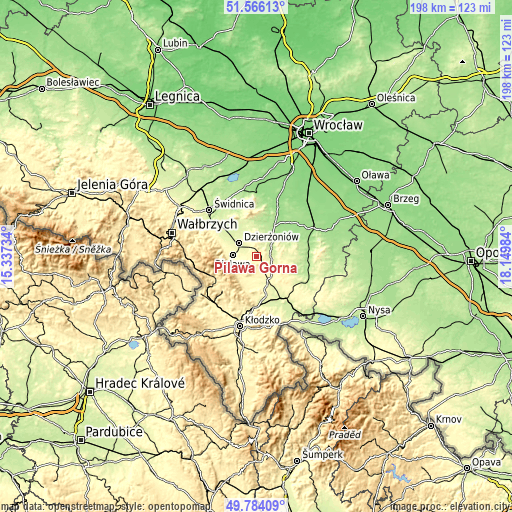 Topographic map of Piława Górna