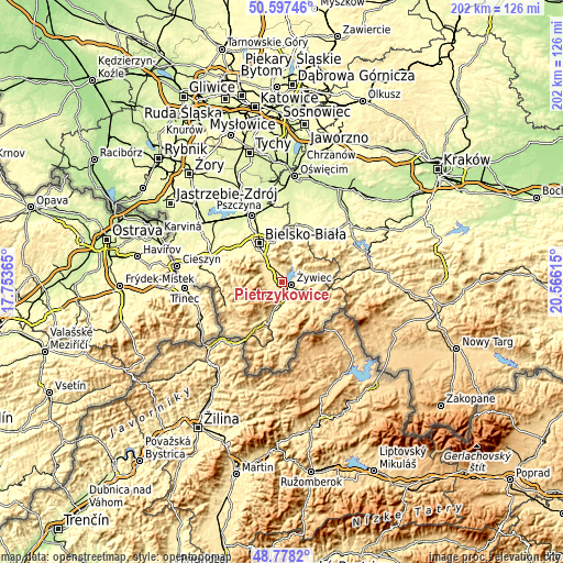 Topographic map of Pietrzykowice