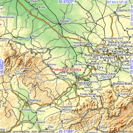 Topographic map of Pietrowice Wielkie