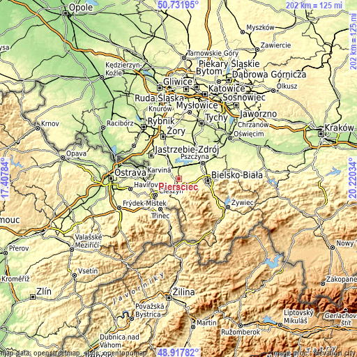 Topographic map of Pierściec