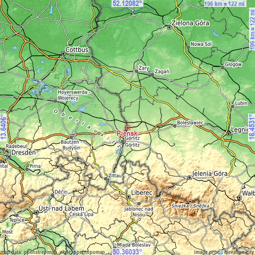 Topographic map of Pieńsk