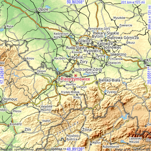 Topographic map of Pielgrzymowice