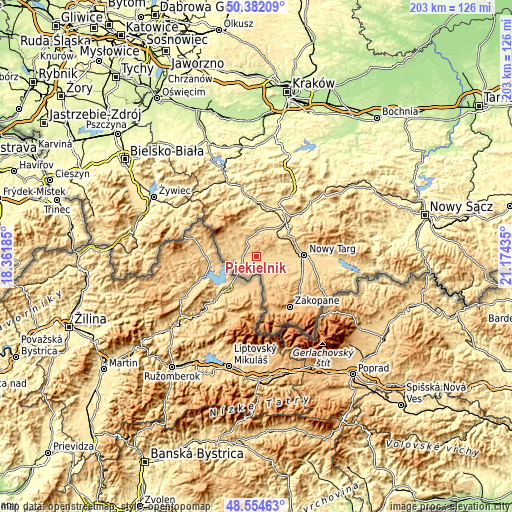 Topographic map of Piekielnik