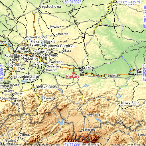 Topographic map of Piekary