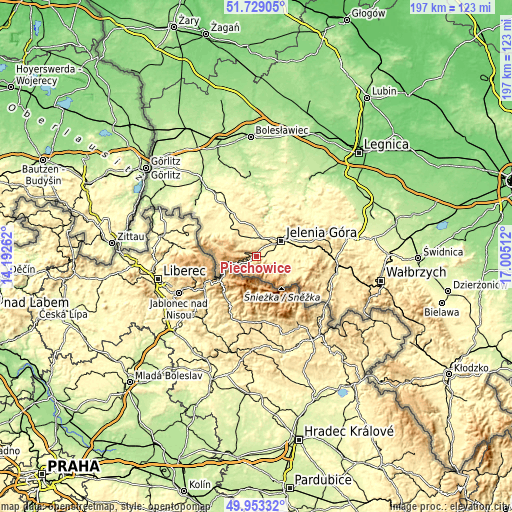 Topographic map of Piechowice