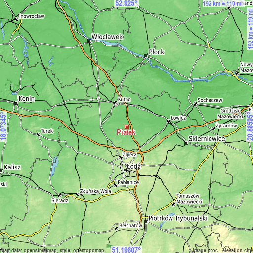 Topographic map of Piątek