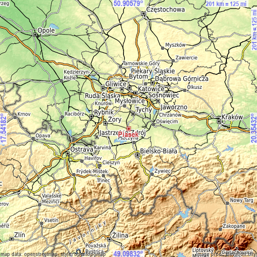 Topographic map of Piasek