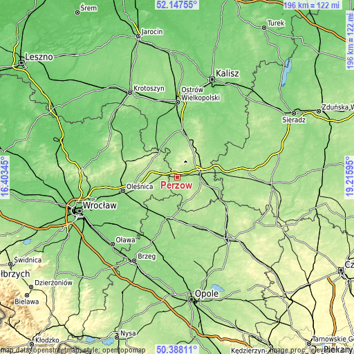 Topographic map of Perzów