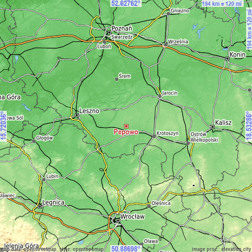 Topographic map of Pępowo