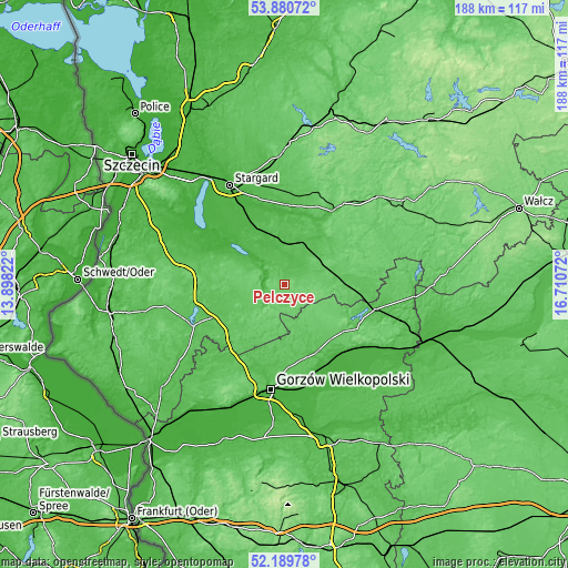 Topographic map of Pełczyce