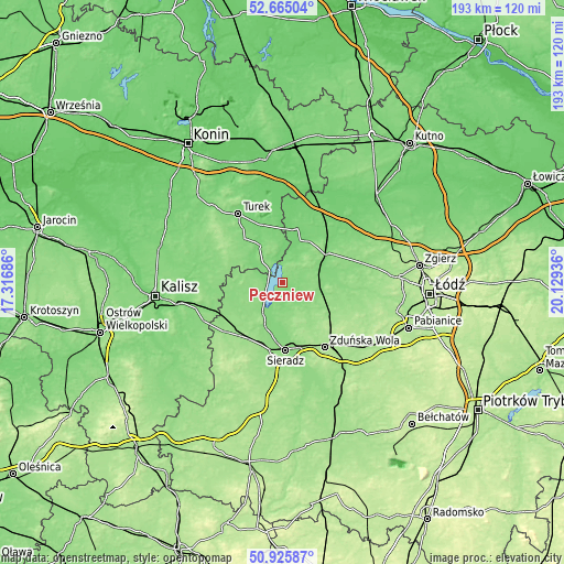 Topographic map of Pęczniew