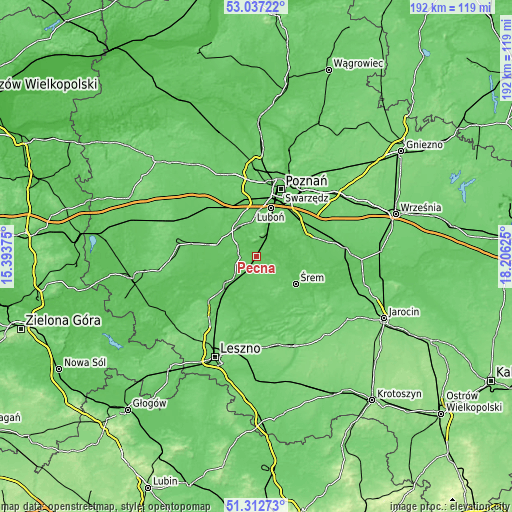 Topographic map of Pecna