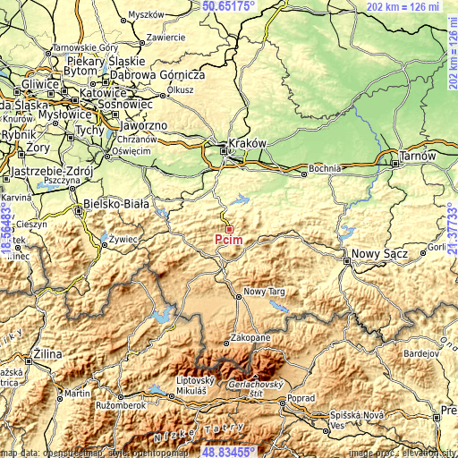 Topographic map of Pcim