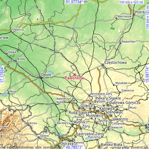 Topographic map of Pawonków