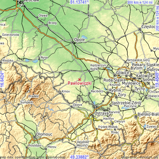 Topographic map of Pawłowiczki